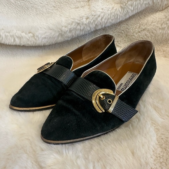 Green Suede Loafers with Gold Leather Strap Buckle | Made in Italy 🇮🇹 Size 34 - Picture 1 of 7